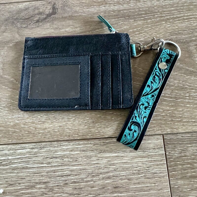 On A Whim Hats Hand-Tooled Genuine Cowhide and Leather Credit Card Holder