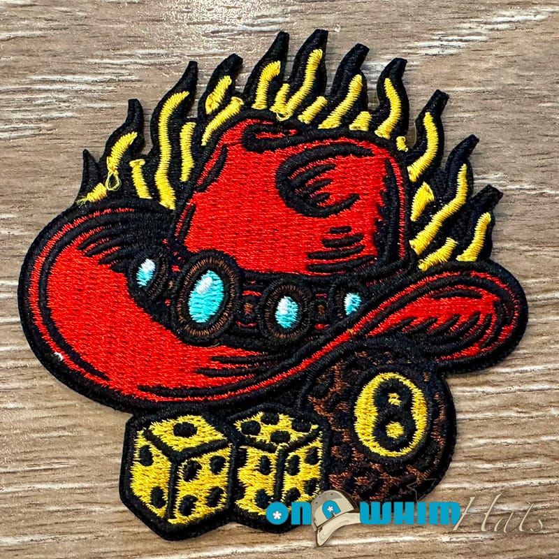 On A Whim Hats Hats on Fire Embroidered Iron-On Patch