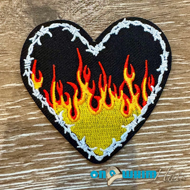 On A Whim Hats Hearts on Fire Embroidered Iron-On Patch