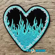 On A Whim Hats Hearts on Fire Turquoise Embroidered Iron-On Patch