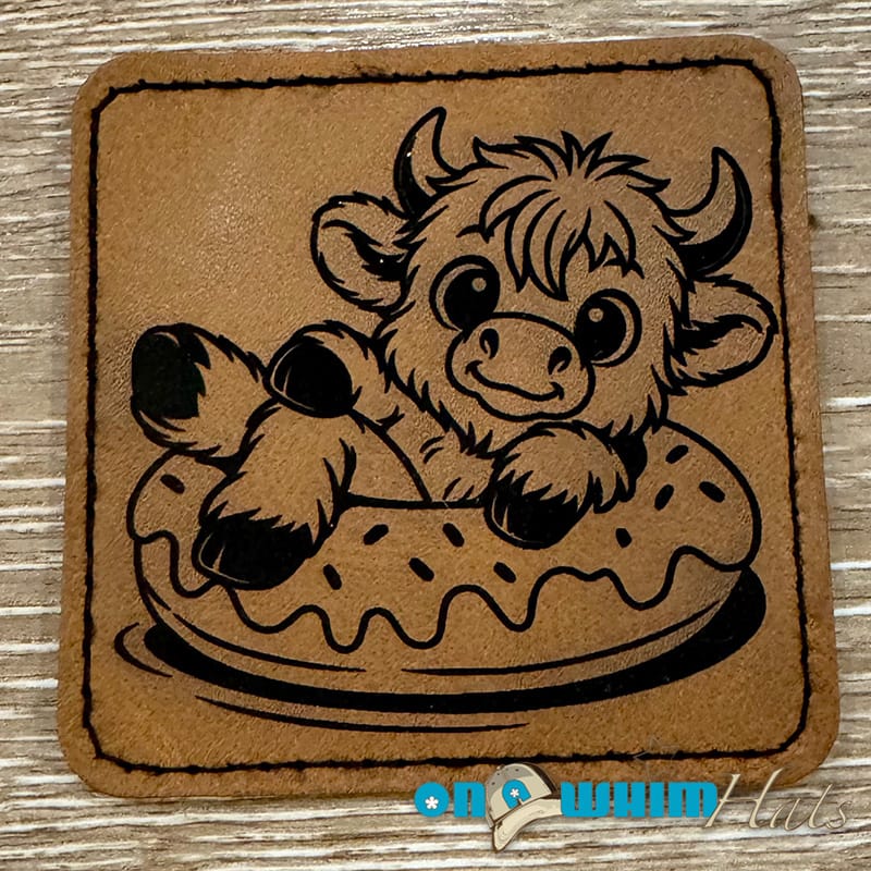 On A Whim Hats Highland Cow Leather Iron-On Patch
