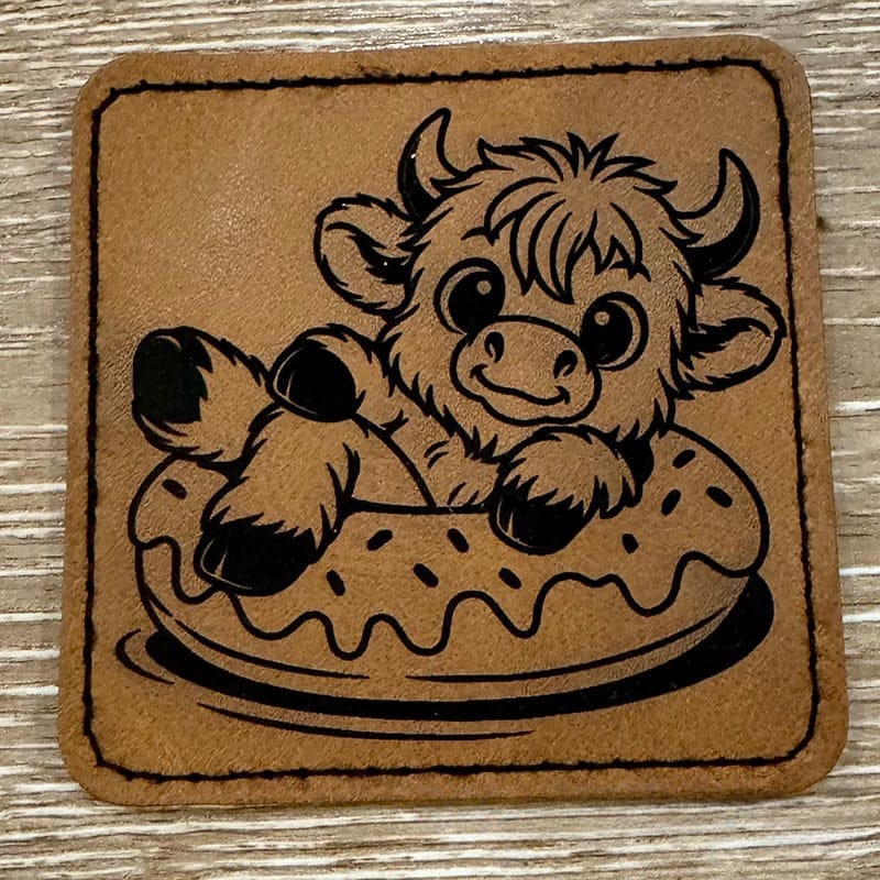 On A Whim Hats Highland Cow Leather Iron-On Patch