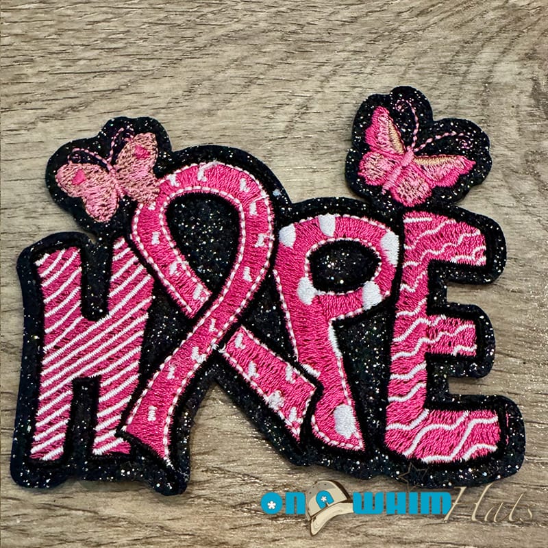On A Whim Hats Hope Breast Cancer Iron-On Embroidered Patch