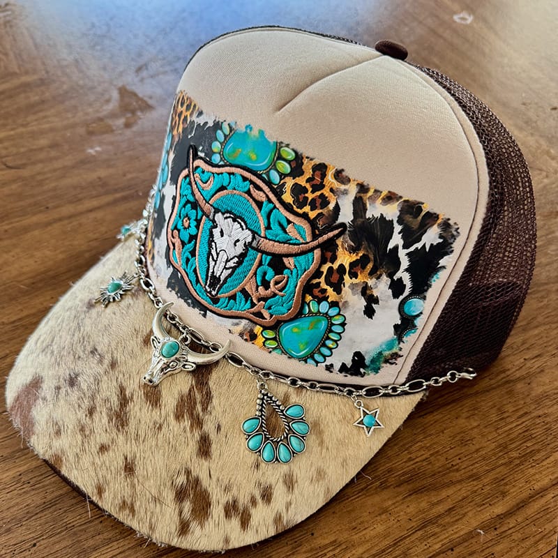 On A Whim Hats Hot Damn Handmade Trucker Hat with Genuine Cowhide Brim