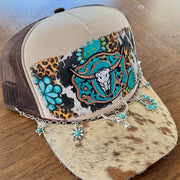 On A Whim Hats Hot Damn Handmade Trucker Hat with Genuine Cowhide Brim