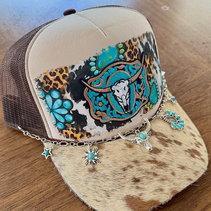 On A Whim Hats Hot Damn Handmade Trucker Hat with Genuine Cowhide Brim