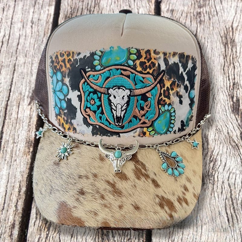 On A Whim Hats Hot Damn Handmade Trucker Hat with Genuine Cowhide Brim