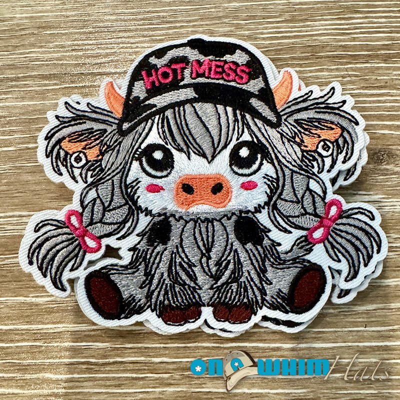 On A Whim Hats Hot Mess Highland Cow Iron-On Patch