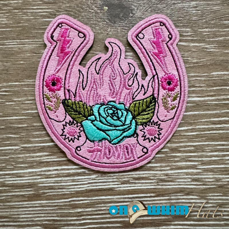 On A Whim Hats Howdy Horseshoe Leather Iron-On Patch