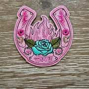 On A Whim Hats Howdy Horseshoe Leather Iron-On Patch