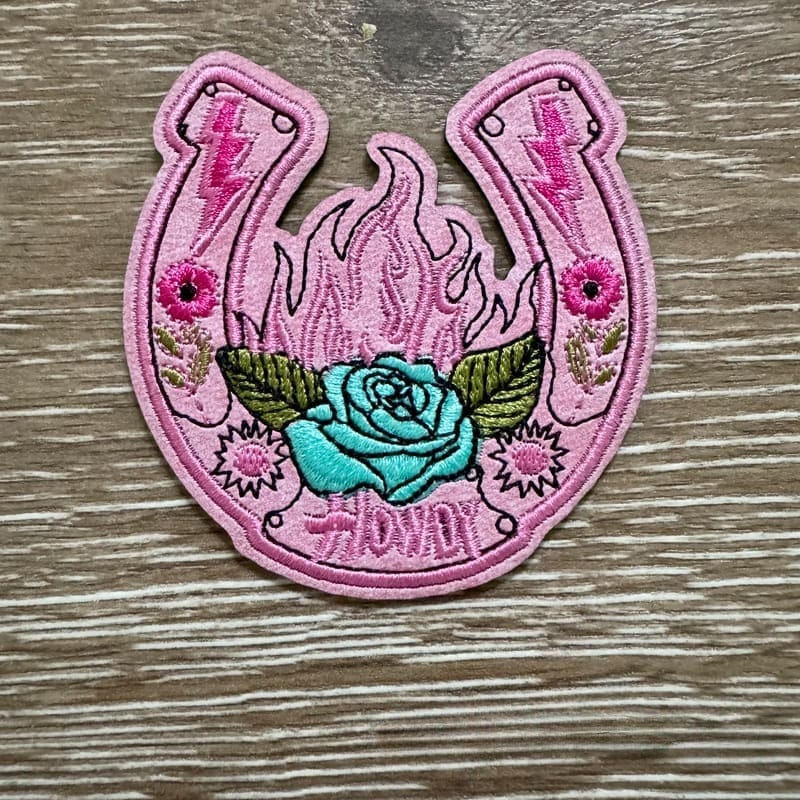 On A Whim Hats Howdy Horseshoe Leather Iron-On Patch