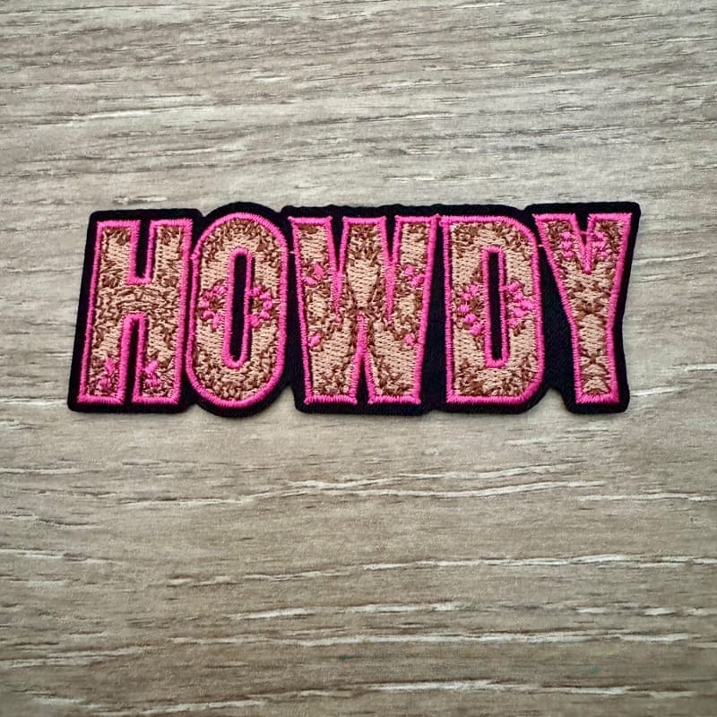 On A Whim Hats Howdy Iron-On Patch - Pink