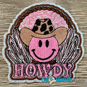 On A Whim Hats Howdy Smiley Embroidered Iron-On Patch