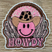 On A Whim Hats Howdy Smiley Embroidered Iron-On Patch