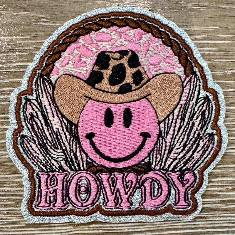 On A Whim Hats Howdy Smiley Embroidered Iron-On Patch
