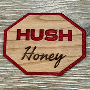 On A Whim Hats Hush Honey  Iron-On Wood and Leather Patch