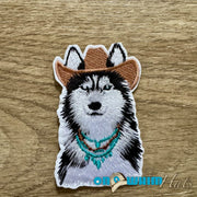 On A Whim Hats Husky Cowboy Embroidered Iron-On Patch
