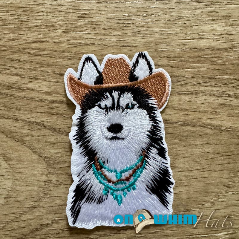On A Whim Hats Husky Cowboy Embroidered Iron-On Patch