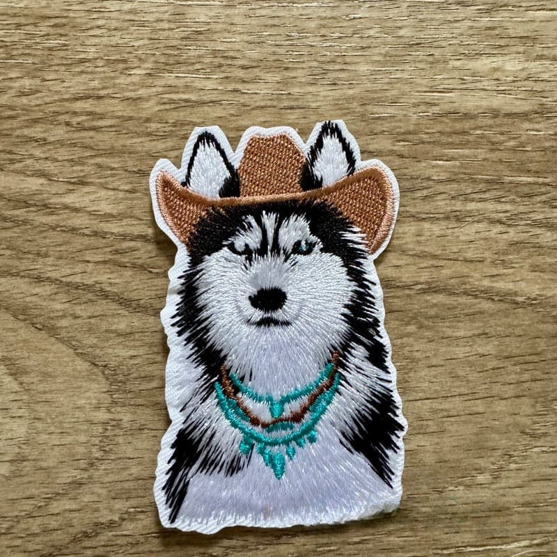 On A Whim Hats Husky Cowboy Embroidered Iron-On Patch