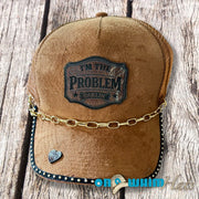 On A Whim Hats I'm the Problem Darlin' Handmade Vegan Suede Trucker Hat w/ Cowhide Patch