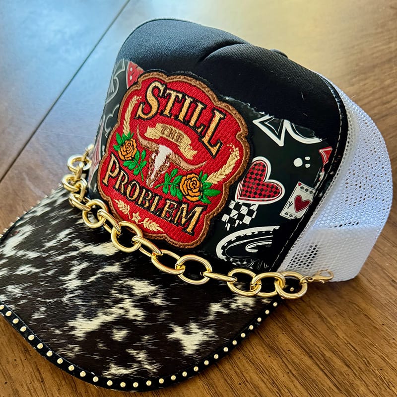 On A Whim Hats I'm the Problem Western Handmade Trucker Hat with Genuine Cowhide Brim