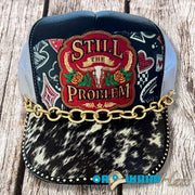 On A Whim Hats I'm the Problem Western Handmade Trucker Hat with Genuine Cowhide Brim
