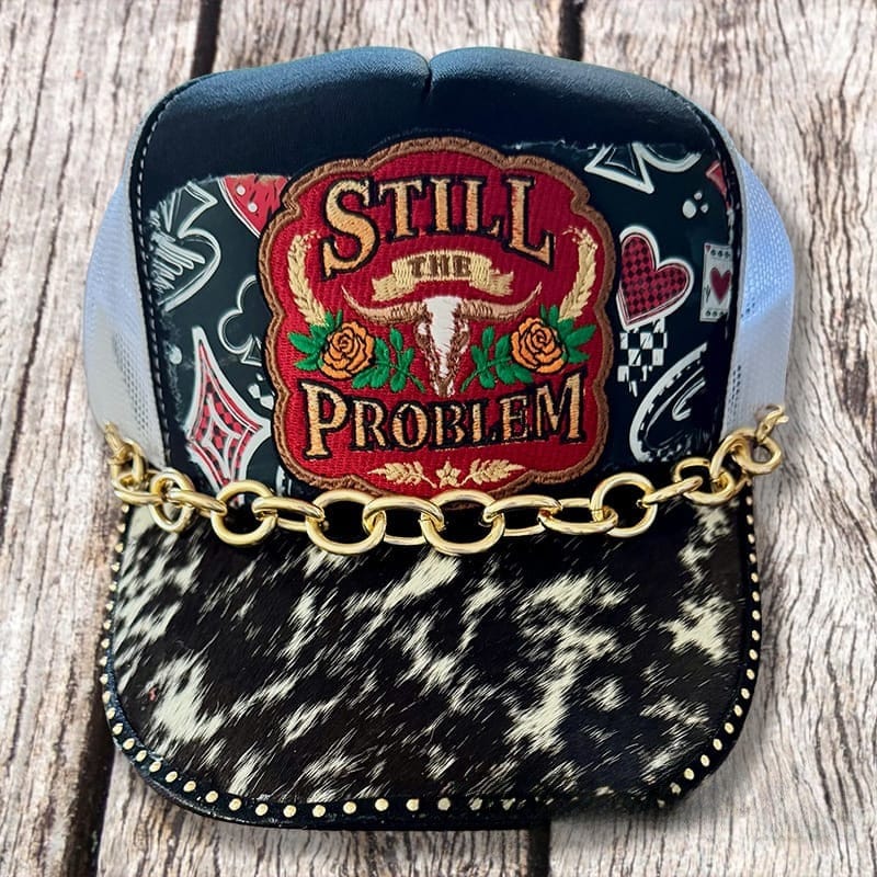 On A Whim Hats I'm the Problem Western Handmade Trucker Hat with Genuine Cowhide Brim