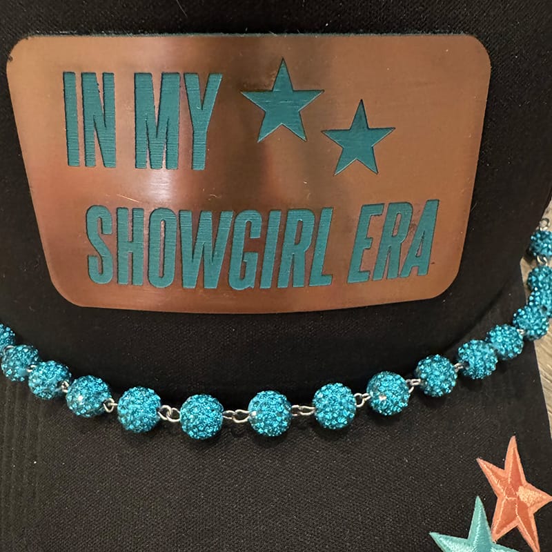 On A Whim Hats In My Showgirl Era Trucker Hat with Rhinestone Chain