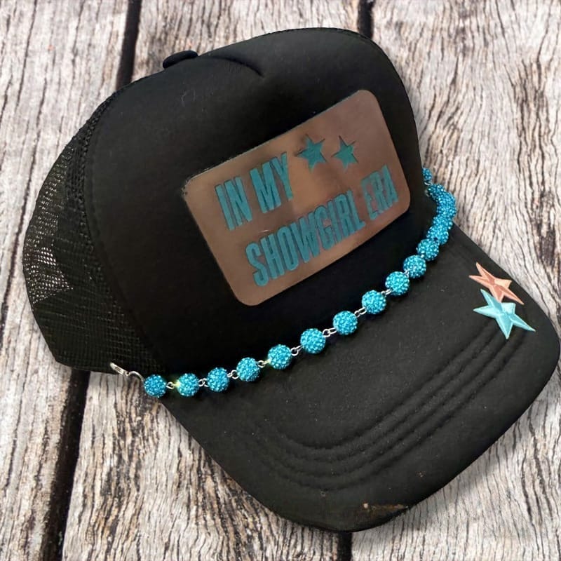 On A Whim Hats In My Showgirl Era Trucker Hat with Rhinestone Chain