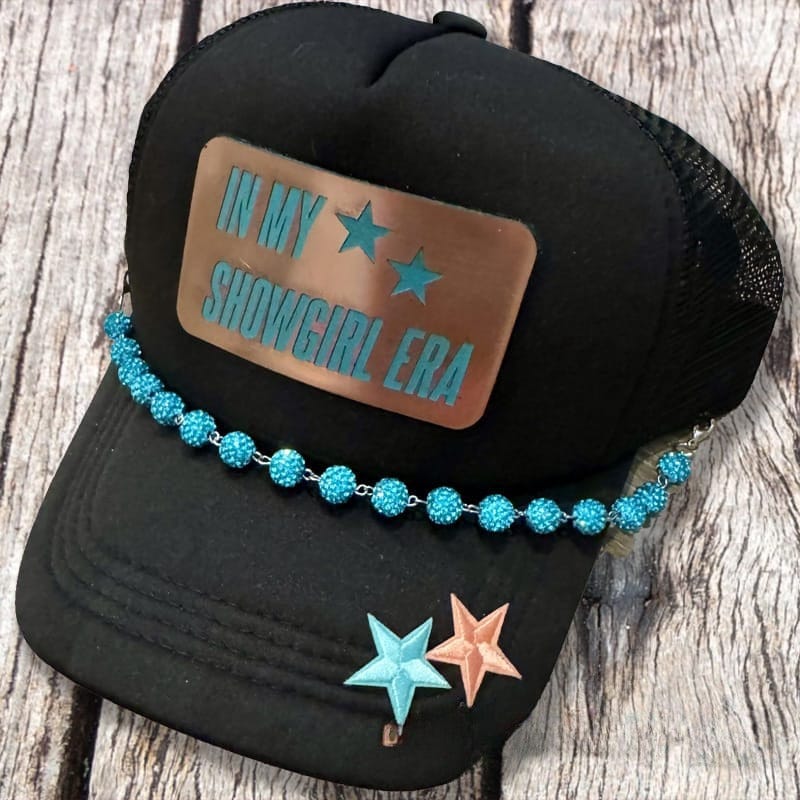 On A Whim Hats In My Showgirl Era Trucker Hat with Rhinestone Chain