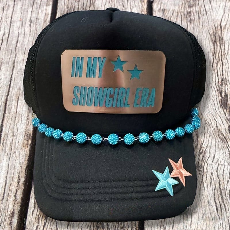 On A Whim Hats In My Showgirl Era Trucker Hat with Rhinestone Chain