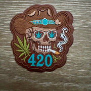 On A Whim Hats 420 Cowboy Skull Iron-On Patch