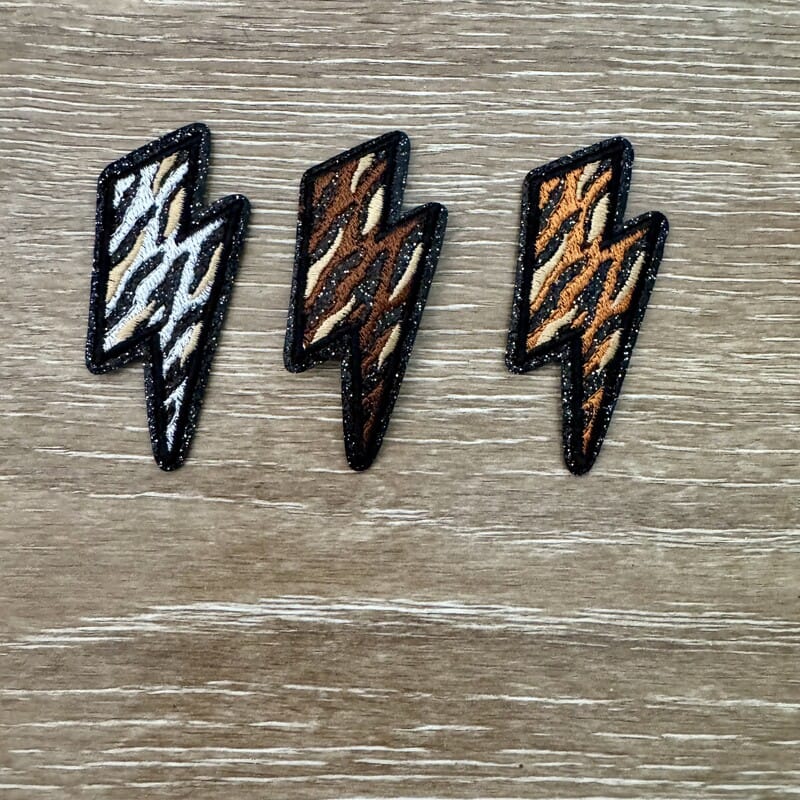 On A Whim Hats Animal Print Lightning Bolt Trio Iron-On Patch Set
