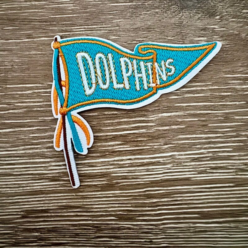 On A Whim Hats Aqua and Orange Pennant Iron-On Patch