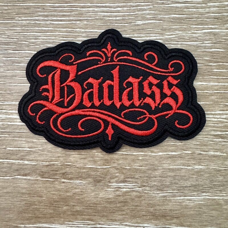 On A Whim Hats Bad*ss Gothic Script Iron-On Patch