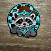 On A Whim Hats Bandit Raccoon Checkered Iron-On Patch