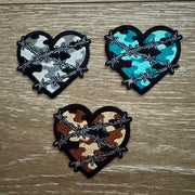 On A Whim Hats Barbed Wire Camo Heart Iron-On Patch