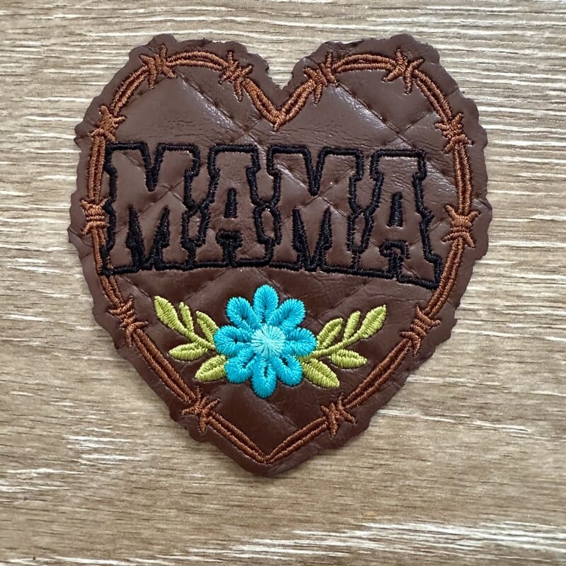 On A Whim Hats Barbed Wire Heart Mama Iron-On Patch