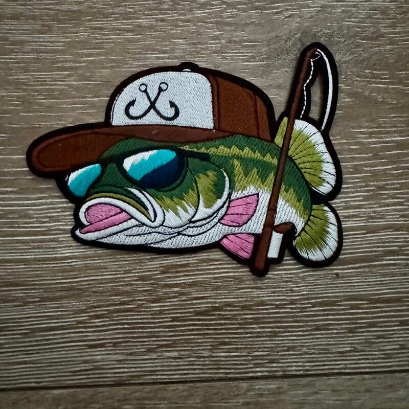 On A Whim Hats Bass in a Ball Cap Fishing Iron-On Patch