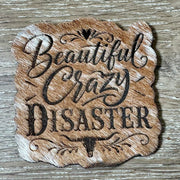 On A Whim Hats Beautiful Crazy Disaster Genuine Cowhide Iron-On Patch