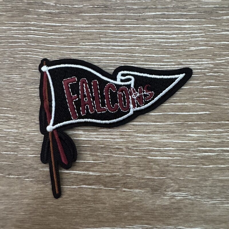 On A Whim Hats Black and Burgundy Retro Pennant Iron-On Patch