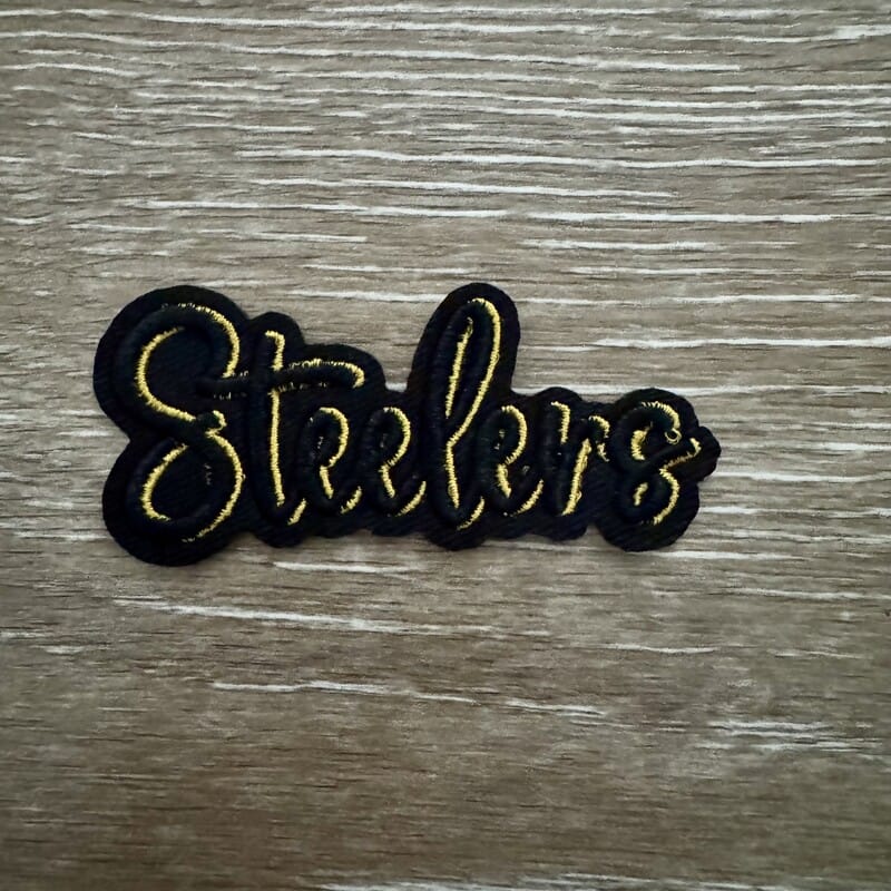On A Whim Hats Black & Gold Football Script Iron-On Patch