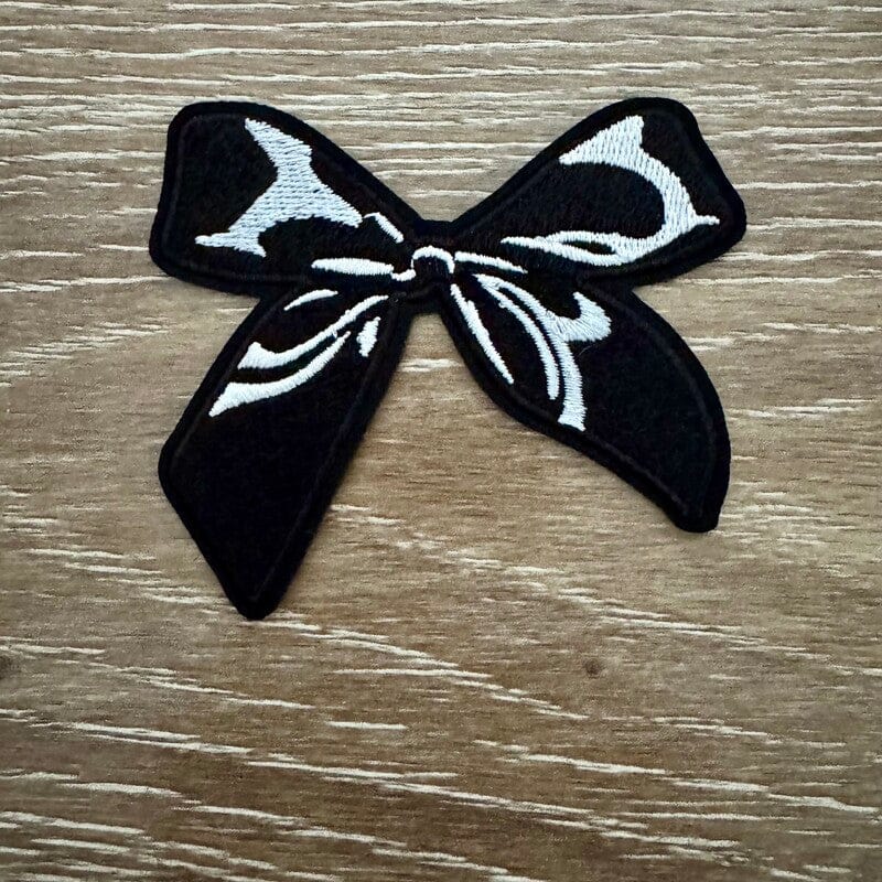 On A Whim Hats Black & White Bow Iron-On Patch