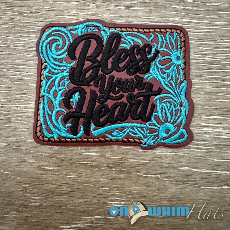 On A Whim Hats Bless Your Heart Iron-On Leather Patch