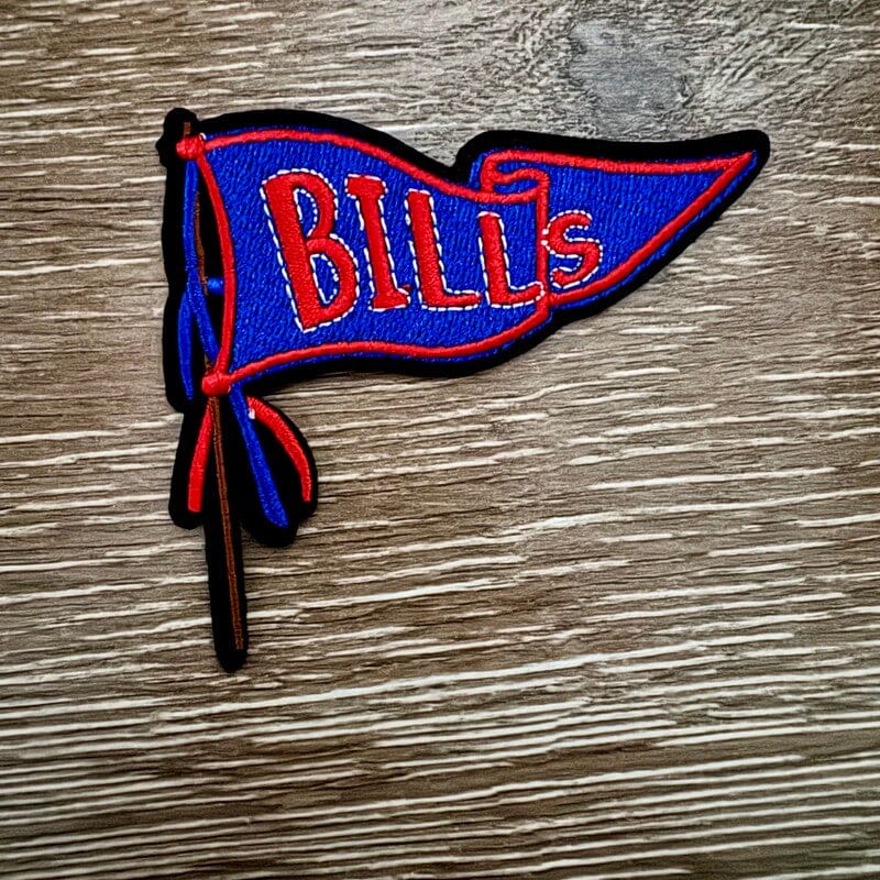 On A Whim Hats Blue and Red Pennant Iron-On Patch - Black Trim
