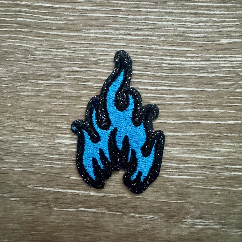 On A Whim Hats Blue Flame Glitter Iron-On Patch