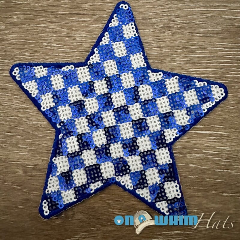 On A Whim Hats Blue Gingham Sequin Star Iron-On Patch