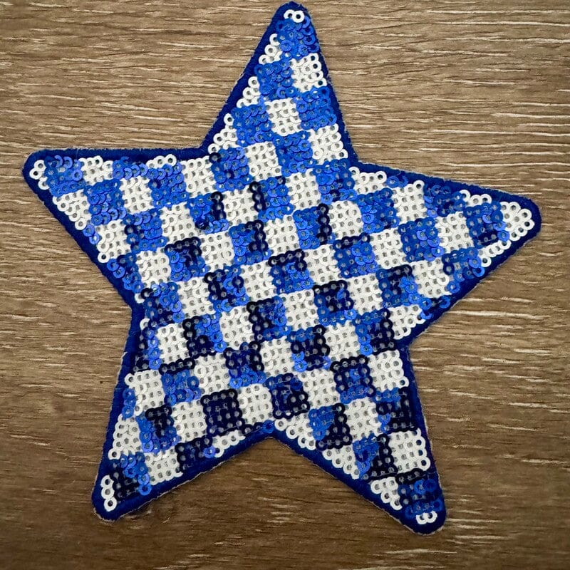 On A Whim Hats Blue Gingham Sequin Star Iron-On Patch