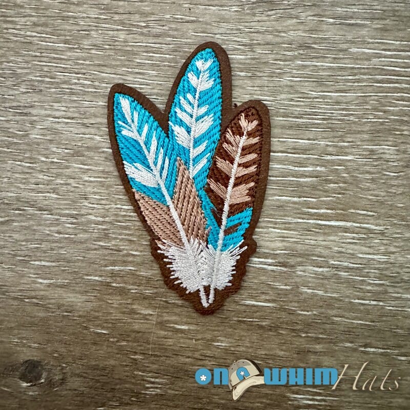 On A Whim Hats Boho Feathers Iron-On Leather Patch