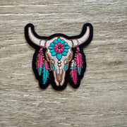 On A Whim Hats Boho Steer Skull Iron-On Patch